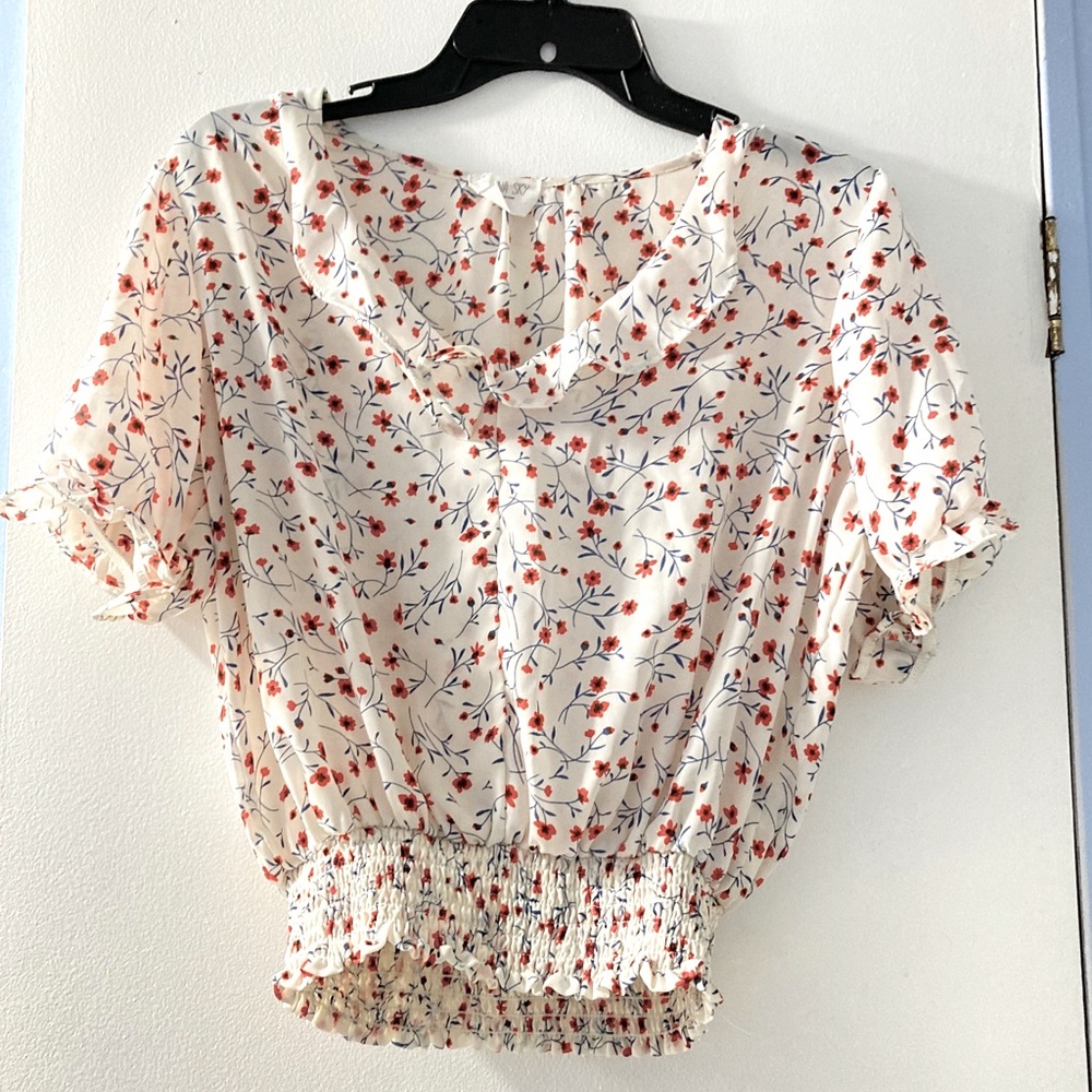 White Floral Print Blouse